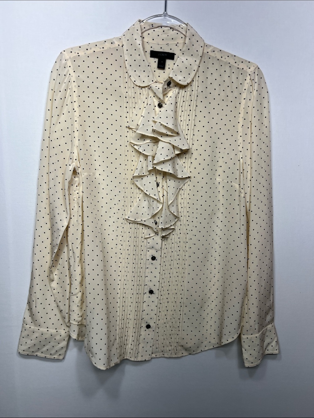 J.Crew Polka Dot Ruffle Blouse in Cream & Black Size Small